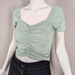 Pull & Bear Mint Green Ruched Crop Top Size Medium Stretchy Y2K Style
